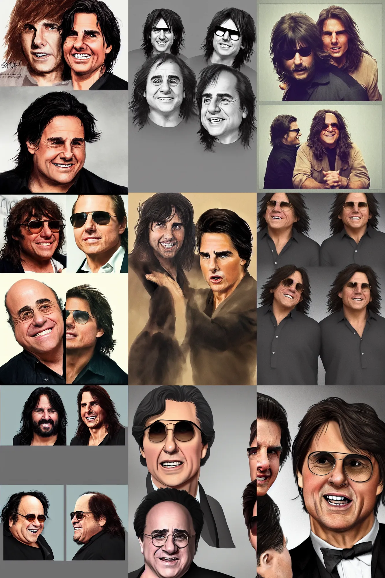 Prompt: danny devito with tom cruise\'s hair, full head of hair, long flowing hair and long bangs, trending on artstation, instagram, 4k