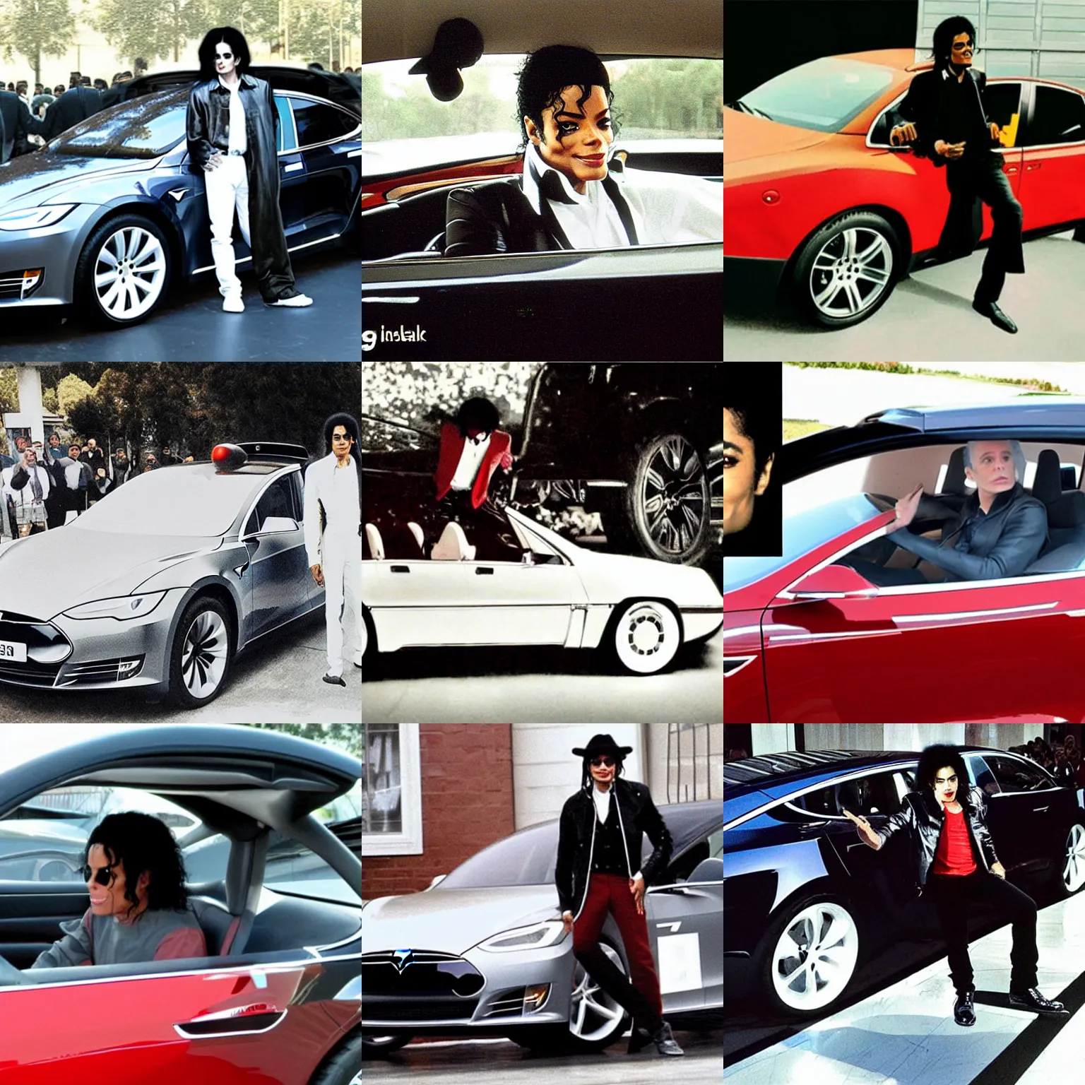 Prompt: Michael Jackson in a Tesla car
