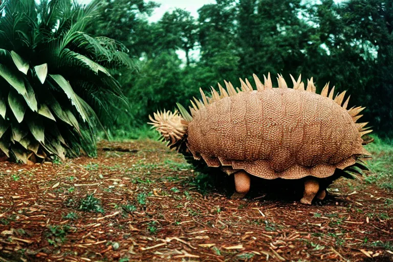 Prompt: a photo of a giant mutant pineapple armadillo in its natural habitat, kodak ektachrome e 1 0 0 photography