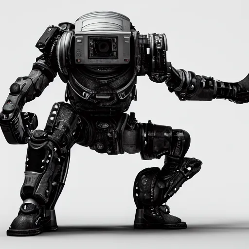 Image similar to Full lenght view contamporary art photography of ultra mega super hyper realistic warmachine by Hiromasa Ogura . Photo on Leica Q2 Camera, Rendered in VRAY and DaVinci Resolve and MAXWELL and LUMION 3D, Volumetric natural light. Wearing cyberpunk suit with many details by Hiromasa Ogura .Rendered in VRAY and DaVinci Resolve and MAXWELL and LUMION 3D, Volumetric natural light