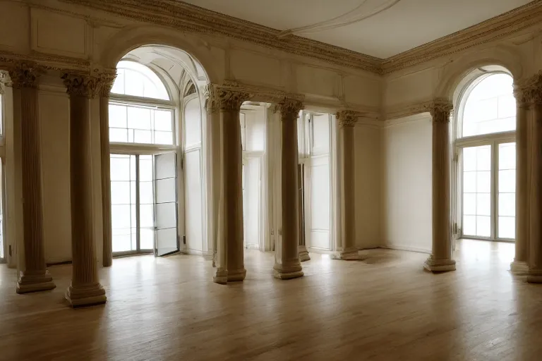 Prompt: long view, reflection cube, empty room in style of classicism