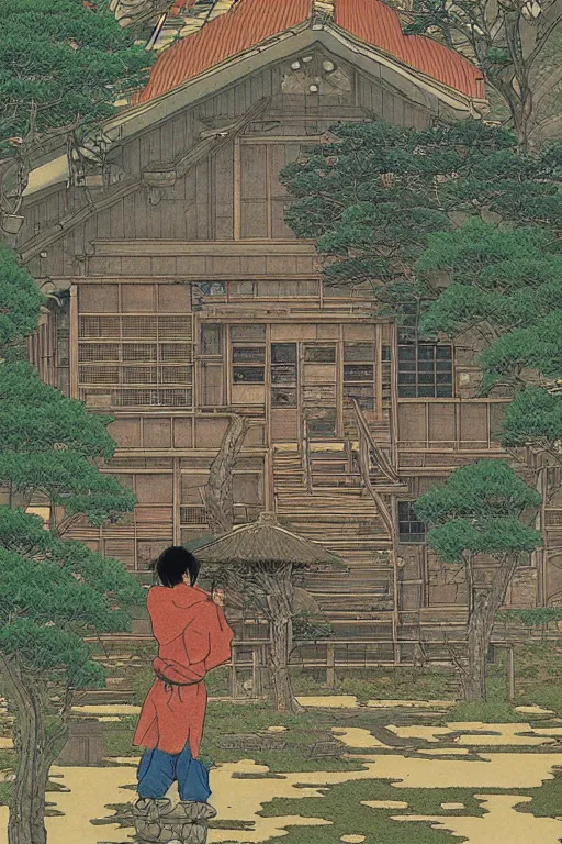 Prompt: beautiful intricate anime illustration of a rural japanese home, hyperdetailed, proportion, by moebius, masamune shirow and katsuhiro otomo