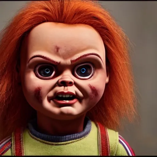 Image similar to stunning awe inspiring chucky the killer doll movie still 8 k hdr atmospheric lighting