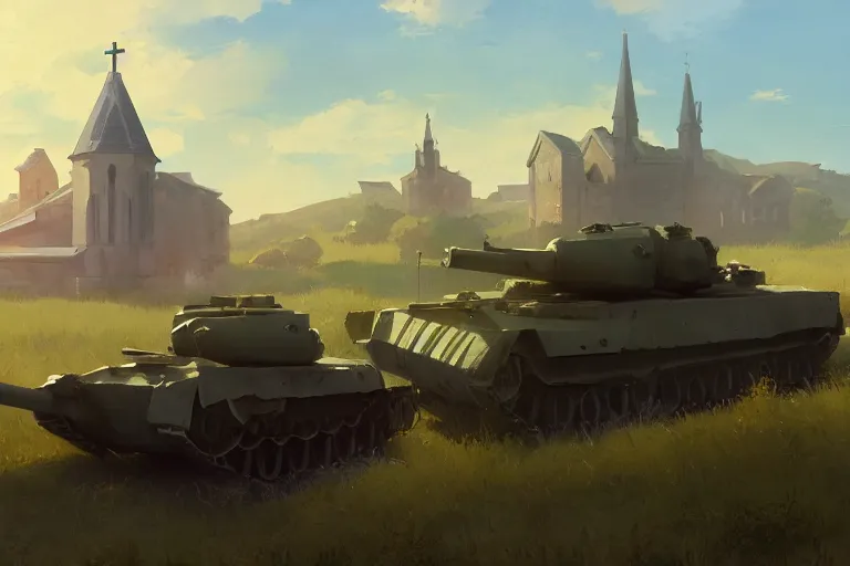 Prompt: a tank mixed with a church, scene in an open field. key visual, conceptart, ambient lighting, highly detailed, digital painting, artstation, concept art, sharp focus, by makoto shinkai and akihiko yoshida and greg manchess