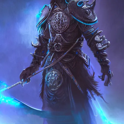 Prompt: a fantasy warrior with glowing blue eyes, face, fantasy world, intricate, elegant, highly detailed, digital painting, artstation, concept art, smooth, sharp focus, illustration