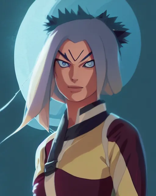 Image similar to margot robbie in naruto as a hidden leaf village ninja, medium shot close up, details, sharp focus, illustration, by jordan grimmer and greg rutkowski, trending artstation, pixiv, digital art