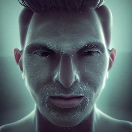 Prompt: man face made of smoke particles octane render