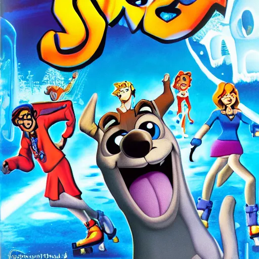 Prompt: scooby doo on ice, ps 1 box art