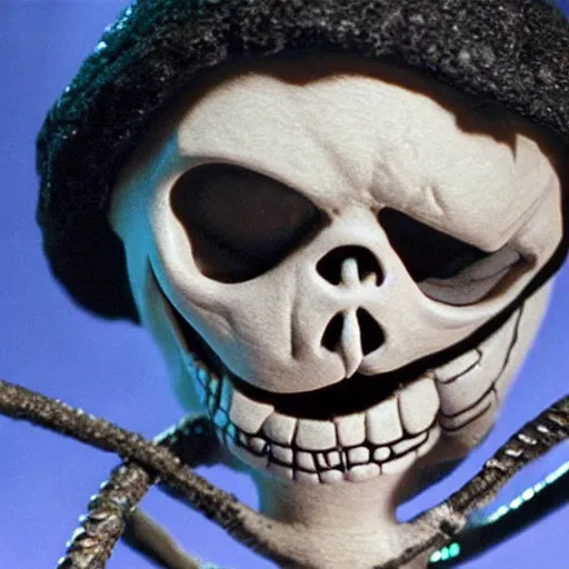 Image similar to skeletor in tim burton ’ s nightmare before christmas, stop motion animation