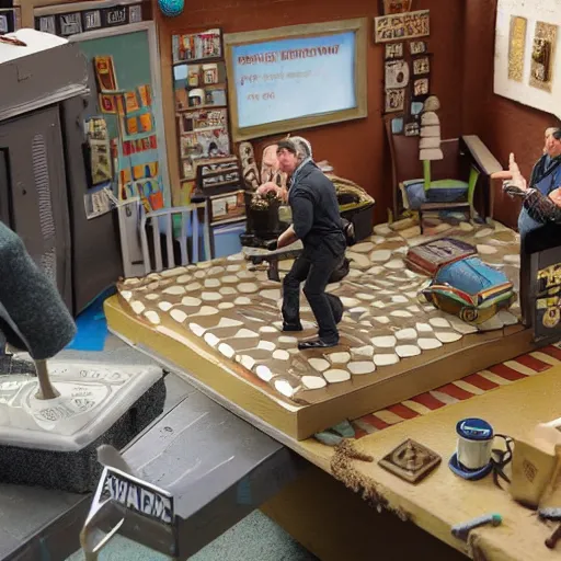 Image similar to a award winning closeup photo of a stopmotion animation filming set of brooklyn nine - nine