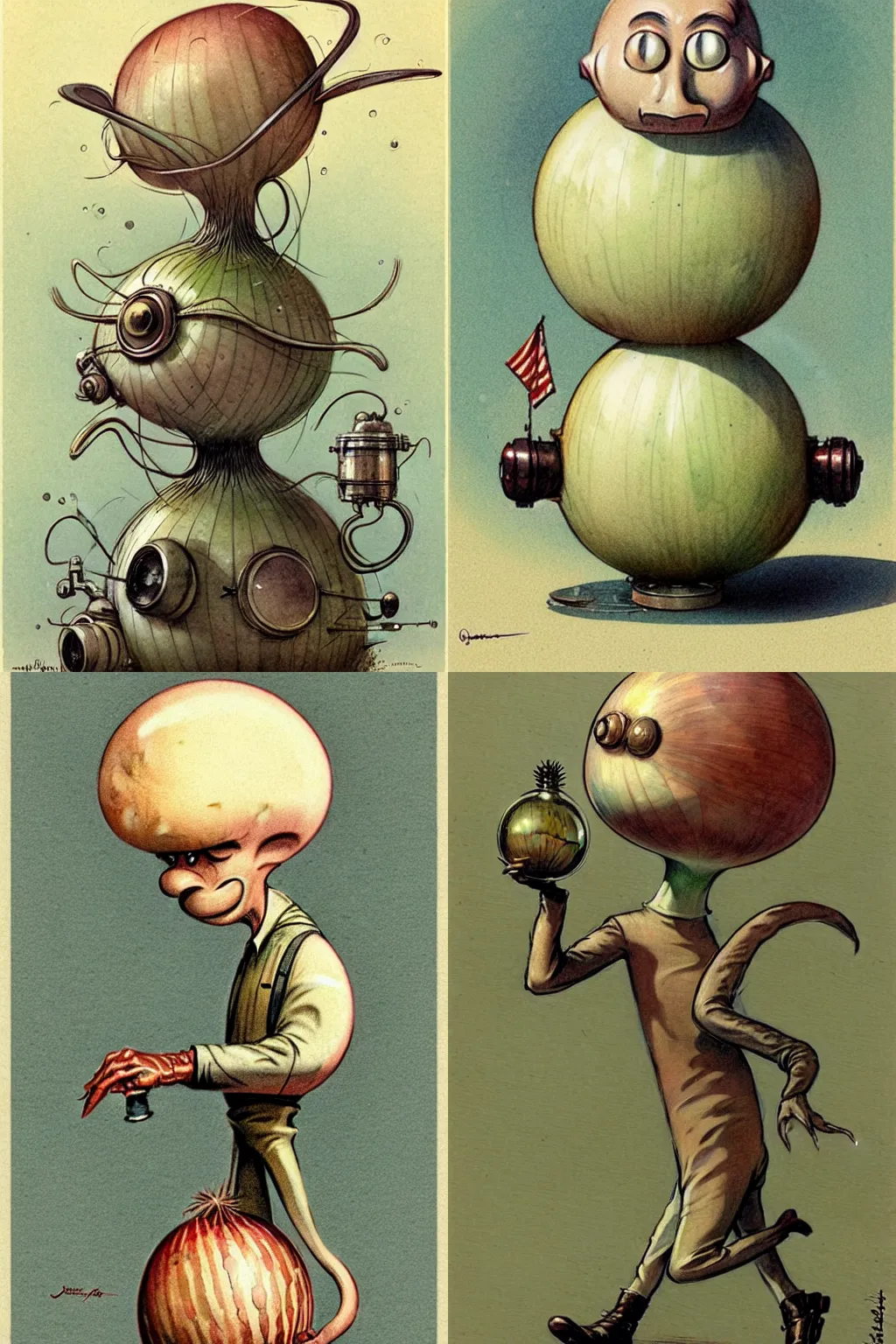 Prompt: 1 9 5 0 s retro future onion man by jean - baptiste monge. muted colors.