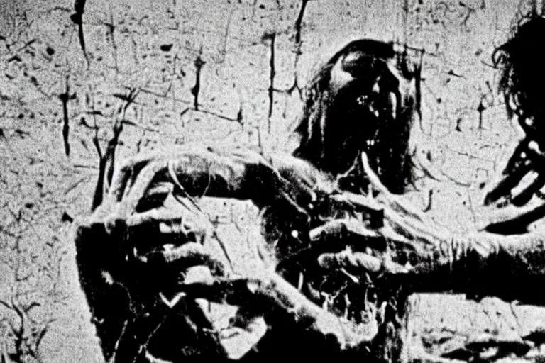 Image similar to forgotten vhs footage of experimental movie blood horror practical zombie lovecraftian fx by david cronenberg and john carpenter 1 9 7 0, faded film grain, muted color