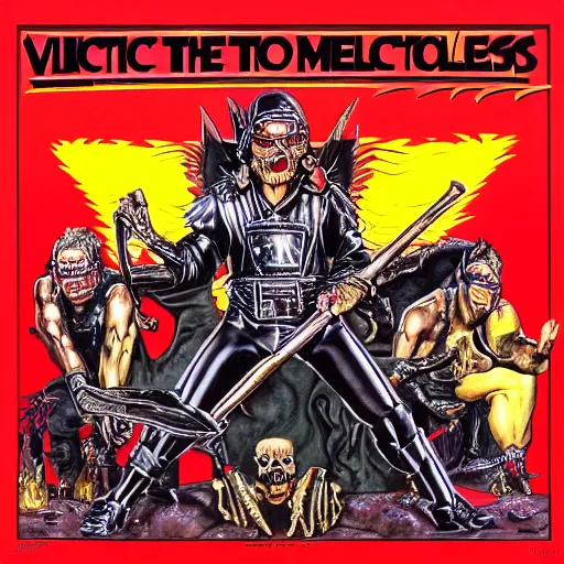 Prompt: the cover to a 1 9 8 8 metallica album titled'to the victor go the spoils'