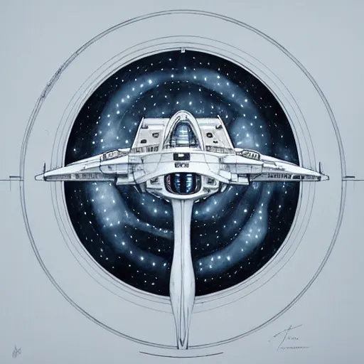 Image similar to design only, white background, symmetry, starship enterprise, by jean - baptiste monge