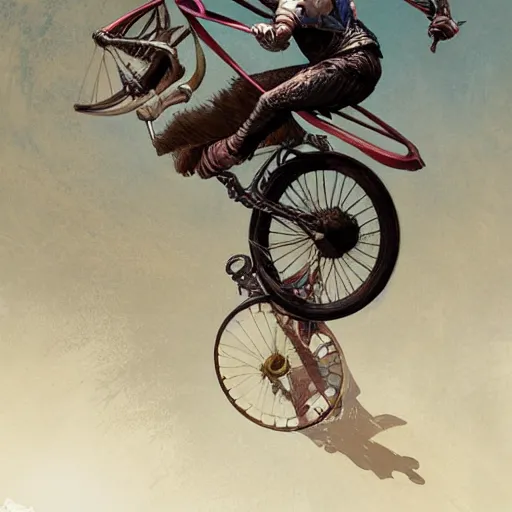 Image similar to A radical BMX jump D&D, fantasy, intricate, elegant, highly detailed, digital painting, artstation, concept art, matte, sharp focus, illustration, art by Artgerm and Greg Rutkowski and Alphonse Mucha