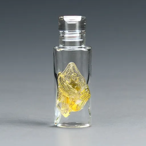 Prompt: clear glass sample vial containing several elephants, 8 k