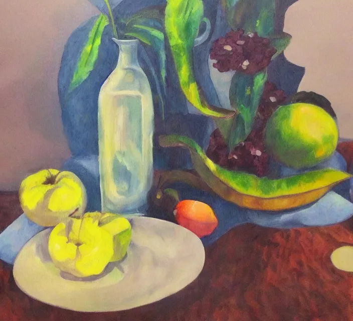 Prompt: a beautiful still life painting by a first-year art student; extraordinary masterpiece!!!!!