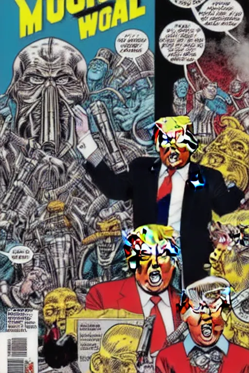 Image similar to Donald Trump in Heavy Metal comic book future world, intricate details, eerie, highly detailed