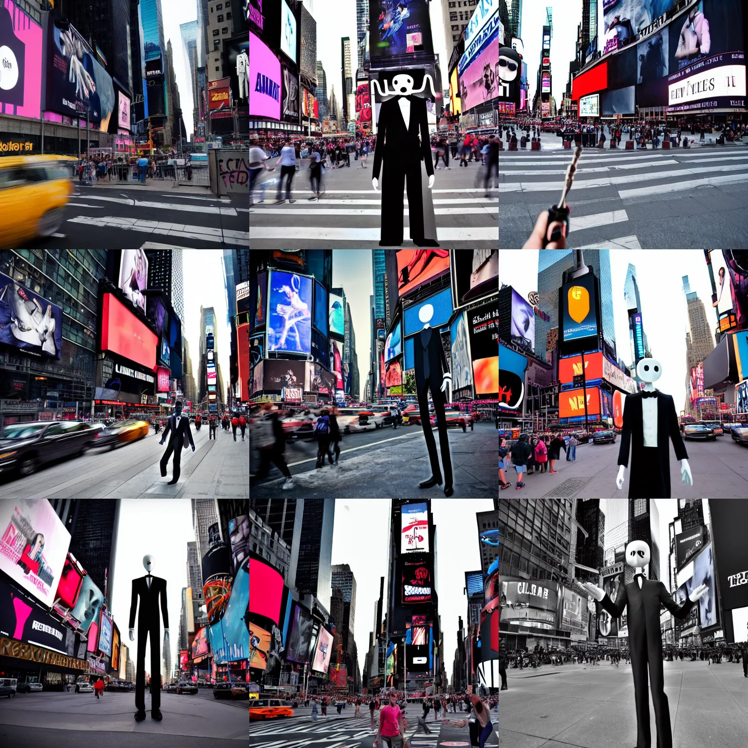 Prompt: slenderman on the new york times square. professional photography.