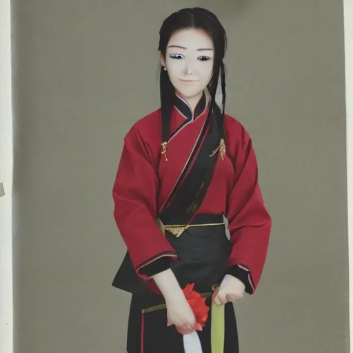 Image similar to chinese woman, odango ponytails, wearing eyepatch, formal uniform