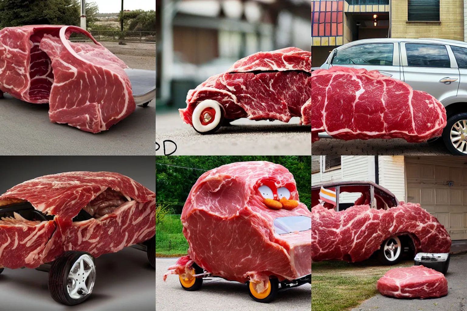 Prompt: a car made out of raw meat