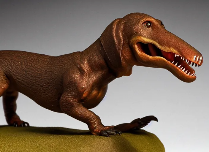 Image similar to Dachshund Tyrannosaurus Rex, natural history diorama by James Perry Wilson