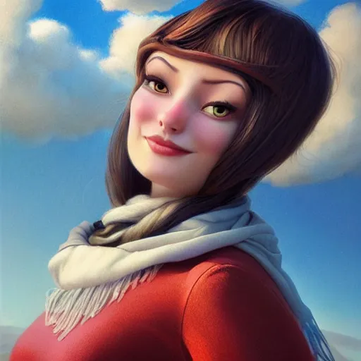 Prompt: a woman in a hot air balloon in Pixar style by Stanley Artgerm and Tom Bagshaw