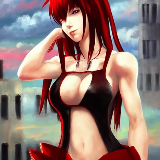 Prompt: oil painted portrait of tifa lockhart from from final fantasy 7 in her signature red dress with the steam punk city midgard as backdrop, by master artist yoshitaka amano trending on artstation