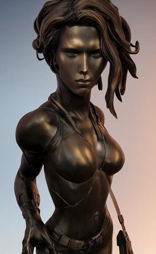 Image similar to black widow, bronze statue, unreal engine, high detailed