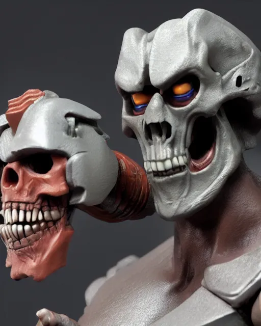 Image similar to closeup he-man action figure in castle grey skull, rim lighting, octane, Natasha Tan, Maciej Kuciara, Edgar Rice Burroughs,