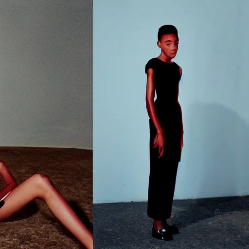 Image similar to realistic photoshooting for a new raf simons lookbook, color film photography, photo of a woman, photo in style of tyler mitchell, 3 5 mm, featured on vogue