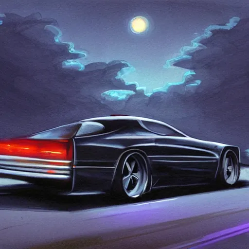 Image similar to a beautiful artwork of a car on a highway at night, by Jerome Opeña, featured on artstation