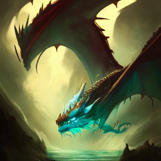 Prompt: a dragon swimming in water concept art by Ross tran
