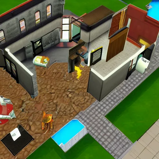 Prompt: nuclear bomb explodes in the sims 2