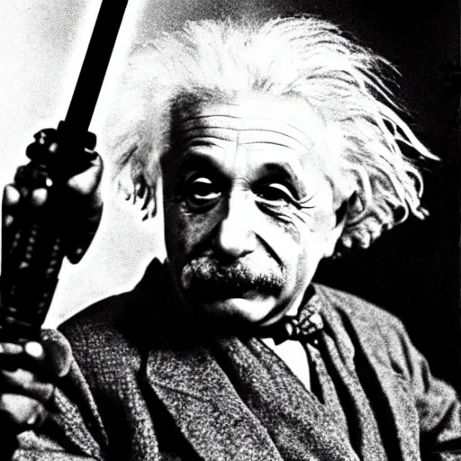 Image similar to einstein holding a lightsaber in star wars