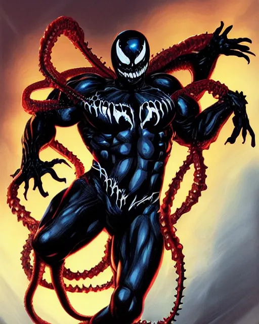 Image similar to a portrait of Venom by Clayton Crain, Javier Garron and Gerardo Sandoval