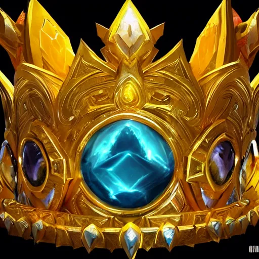 Image similar to a golden majestic crown with gemstone carved into it, floating crown, magic background, yellow magic theme, bright art masterpiece artstation. 8 k, sharp high quality artwork in style of jose daniel cabrera pena and greg rutkowski, concept art by tooth wu, blizzard warcraft artwork, hearthstone card game artwork, the crown