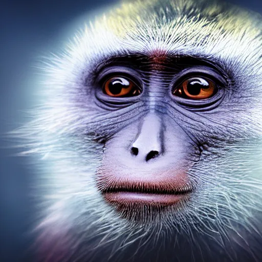 Prompt: astraunaute monkey, deep photo, background soft blue