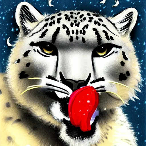 Image similar to Snow leopard smoking a spliff in his mouth, cartoon