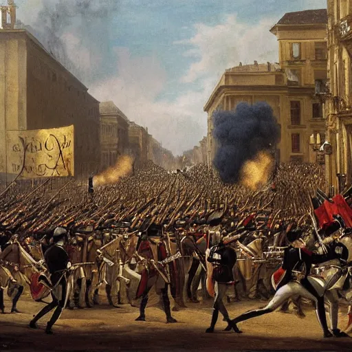 Prompt: france during the french revolution, crowds in the streets, fighting, daytime, extremely detailed, cinematic, by gilles beloeil