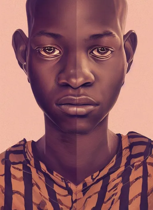 Prompt: upper half portrait an african boy - art by james jean, highly detailed, digital painting, illustration, illustration, smooth, sharp focus, intricate, symmetry, pinterest, behance, art station