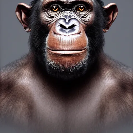 Image similar to a hyperrealistic portrait of a chimpanzee, with a top hat. photorealistic, highly detailed