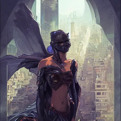 Image similar to peru as gotham city, painted by artgerm and greg rutkowski and alphonse mucha. clear highly detailed face, beautiful sci fi art,