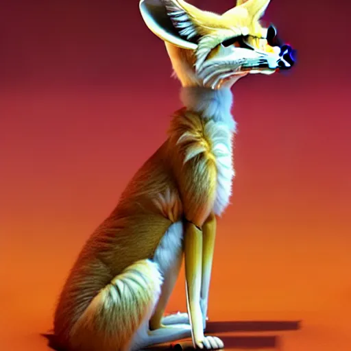 Prompt: long shot of a fennec fox android :: by Martine Johanna and Simon Stålenhag and Chie Yoshii and Casey Weldon and Guillermo del toro and Frank Lloyd Wright :: ornate, dynamic, particulate, rich colors, intricate, elegant, highly detailed, centered, artstation, smooth, sharp focus, octane render, 3d