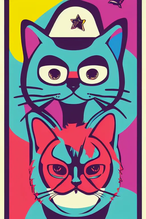 Image similar to happy cat, 7 6 retro futurist illustration art by butcher billy, sticker, colorful, illustration, highly detailed, simple, smooth and clean vector curves, no jagged lines, vector art, smooth andy warhol style