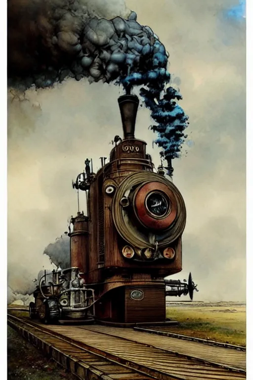 Prompt: (((((1950s huge steam engine. muted colors.))))) by Jean-Baptiste Monge !!!!!!!!!!!!!!!!!!!!!!!!!!!