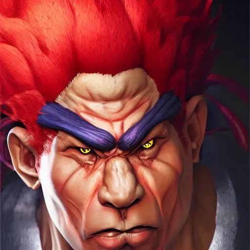 Image similar to portrait of akuma from street fighter, au naturel, hyper detailed, digital art, trending in artstation, cinematic lighting, studio quality, smooth render, unreal engine 5 rendered, octane rendered, art style by klimt and nixeu and ian sprigger and wlop and krenz cushart.