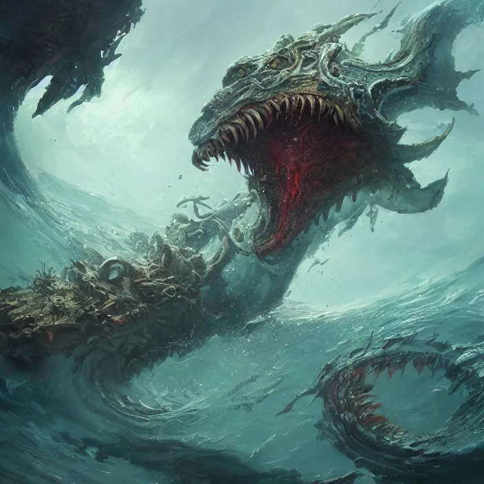 Image similar to sea monster under the ocean d & d, d & d style, trending on artstation, intricate, highly detailed, vivid painting, colorful, art by greg rutkowski