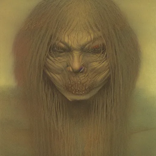 Image similar to style by millais, ( ( ( ( ( ( ( ( by beksinski ) ) ) ) ) ) ) ), portrait painting of american yokai, 8 k, highly detailed,