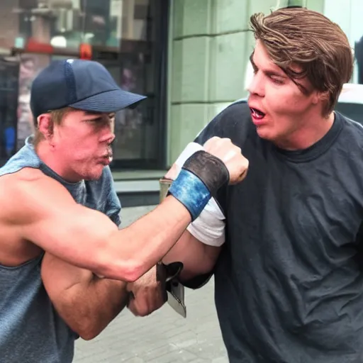 Image similar to mr beast punching a homeless man